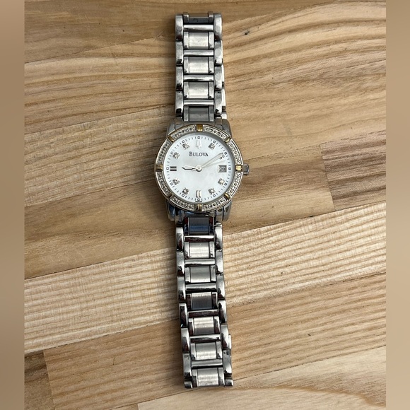 Bulova Ladies Watch Marine Star Genuine Diamonds White Pearl Dial 96R105 - Picture 6 of 14